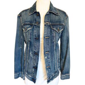 ABLE Distressed Merly Denim Jean Jacket Buttoned Front Women XS